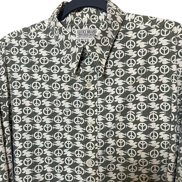 Lucky Brand Other - VTG Y2K Lucky Brand Men Shirt Peace Sign & Dove AOP Size Large Indie Boho Retro